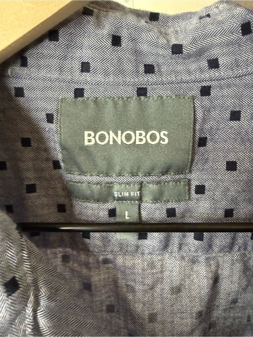 Bonobos Navy and Light Blue Patterned Slim Fit Shirt Large